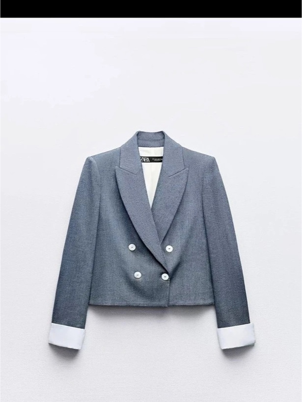 NWOT ZARA Matching Cuff Cropped Double Breasted Blazer Blue XS